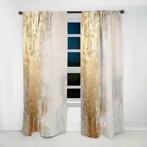 52” x 122” Minimal Gold And Beige Abstract River III - Traditional Velvet Curtain - Room Darkening - 1 panel
