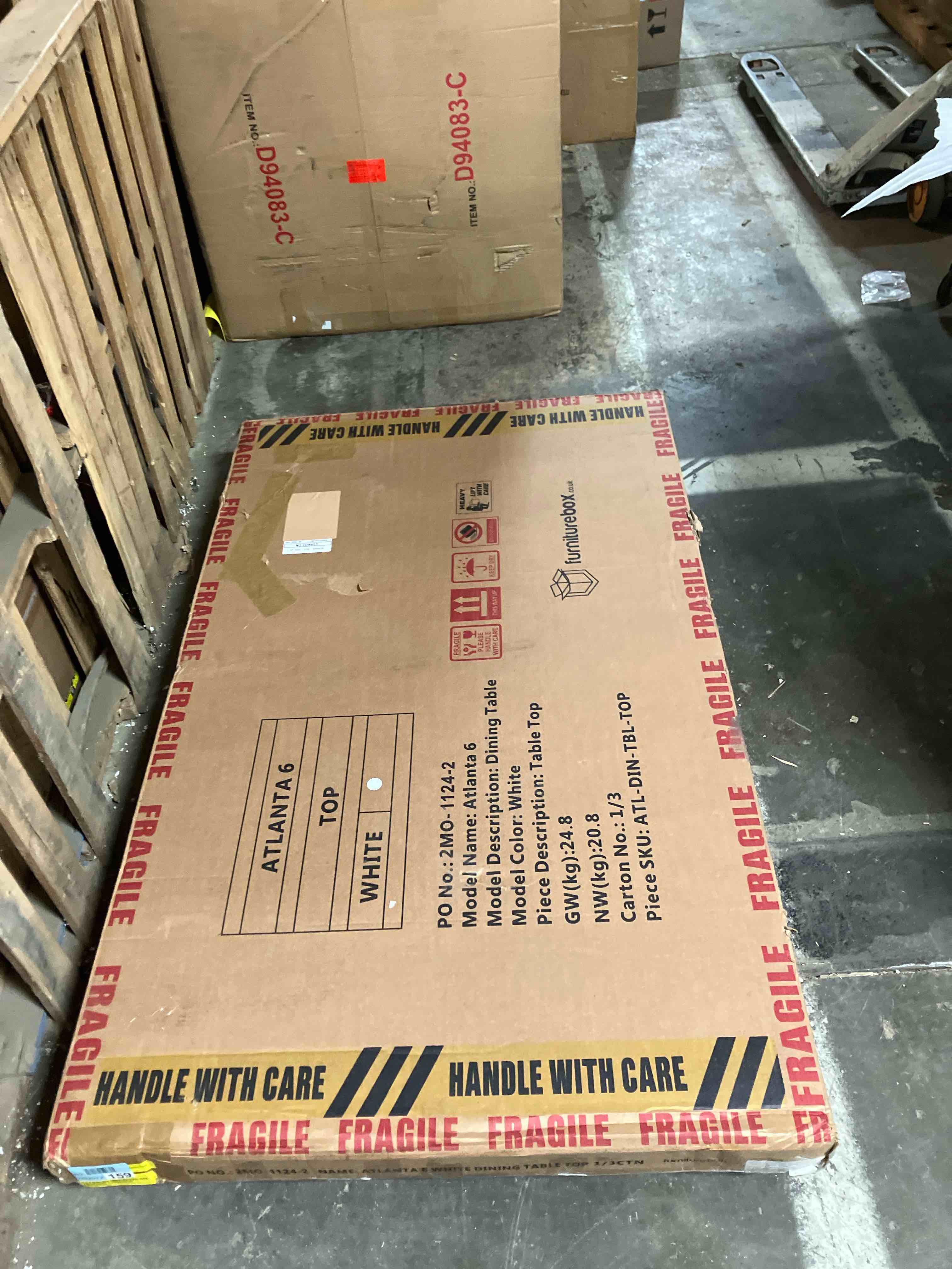 Condition photo showing As Is for Eubanks High Gloss Double Pillar Rectagular Dining Table 59 x 35 (Table top only)