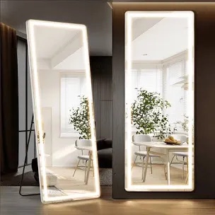 Full Length Mirror with LED Lights Rectangle 60"*16" Full Body Floor Mirror with Stand Wall Mounted