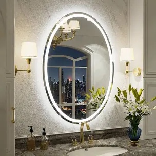 aevar ul certified front & back lighted anti-fog tempered glass oval bathroom/vanity mirror 28 x 30