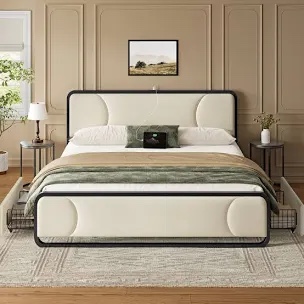 upholstered platform bed with 2 storage drawers modern bed frame with charging station king