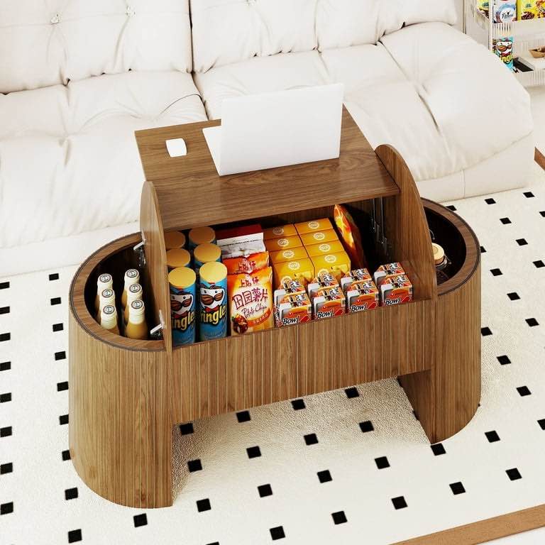 Oval Lift Top Coffee Table Wood with Storage 47" Large Mid Century Modern Coffee Table Lift Tabletop for Living Room Home Office