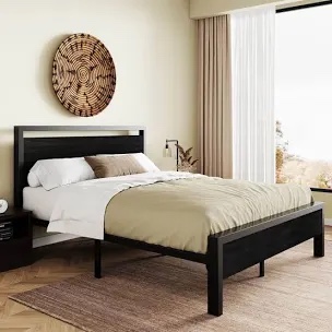 Metal Frame Platform Bed with Wood Headboard Full (Missing hardware)