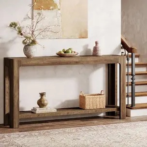 63” 2-Tier Entryway Console Table, Narrow Long Sofa Table with Storage 