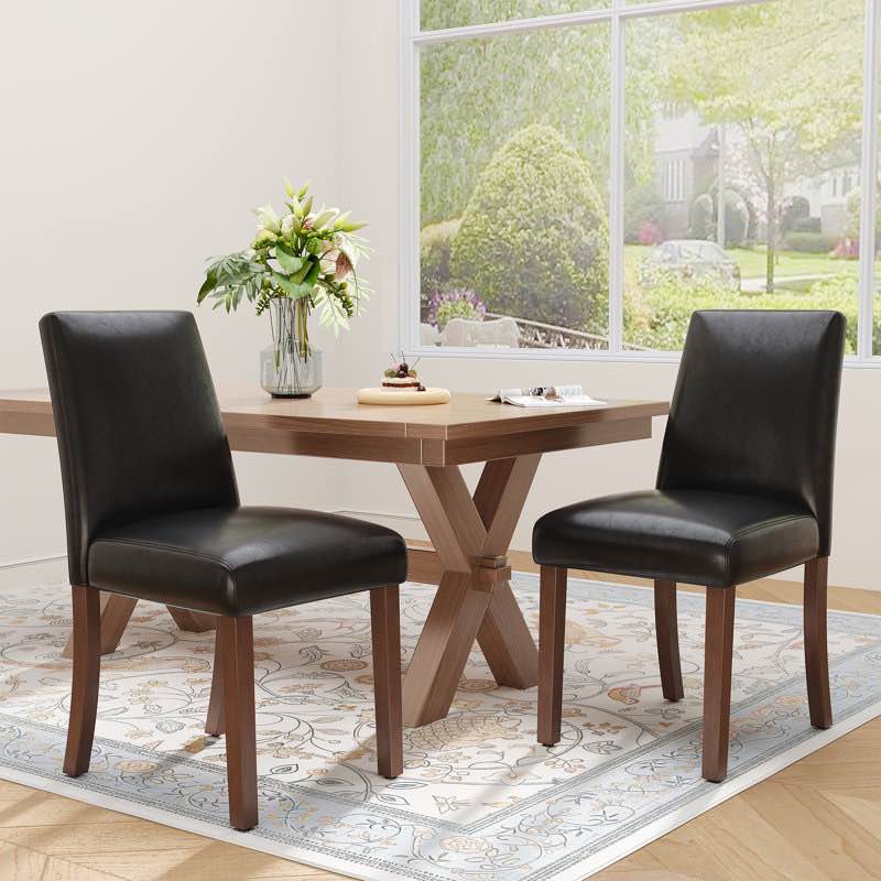 Farmhouse Upholstered Dining Chairs, Linen Padded Seat Kitchen Side Chairs with Solid Wood Legs, Modern Dining Room Chairs for Home Restaurant Cafe Decor (Set of 2)