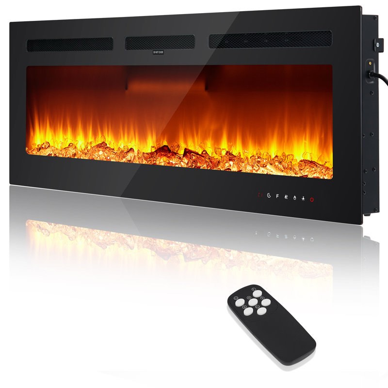 50" electric fireplace heater, wall mounted & recessed, 1500w/750w dual power with thermostat, remote control, 12 flame colors, adjustable speed, 5-level dimmer