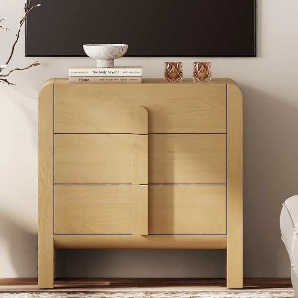 WAMPAT 31.5 Inches Curved Dresser TV Stand, Mid Century Modern Entertainment Center, Wooden TV Console With Storage (2 boxes)