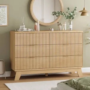 Fluted 47"W 6-Drawer Dresser w/Metal Handles, Bedroom Storage Chest, Tip-Resistant