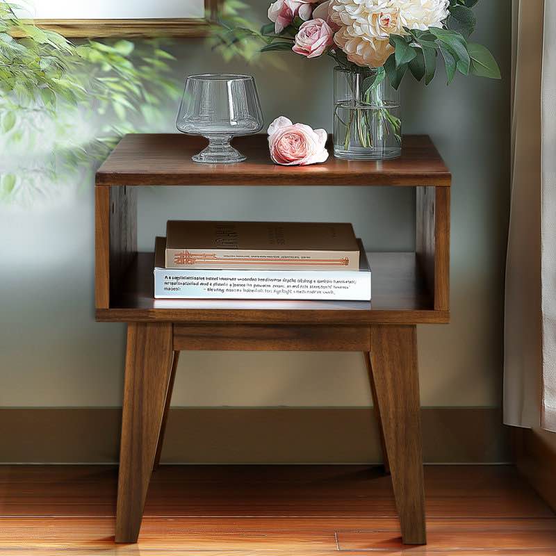 acacia serena solid wood nightstand, mid century modern side table bedroom with storage