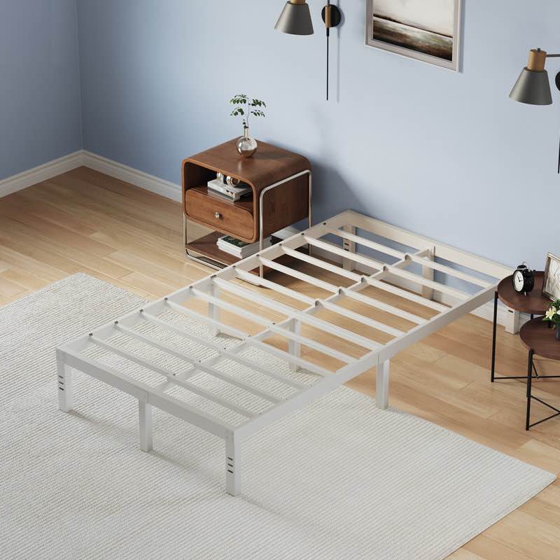 metal platform bed frame with heavy duty steel slat support, no box spring needed queen (missing hardware)