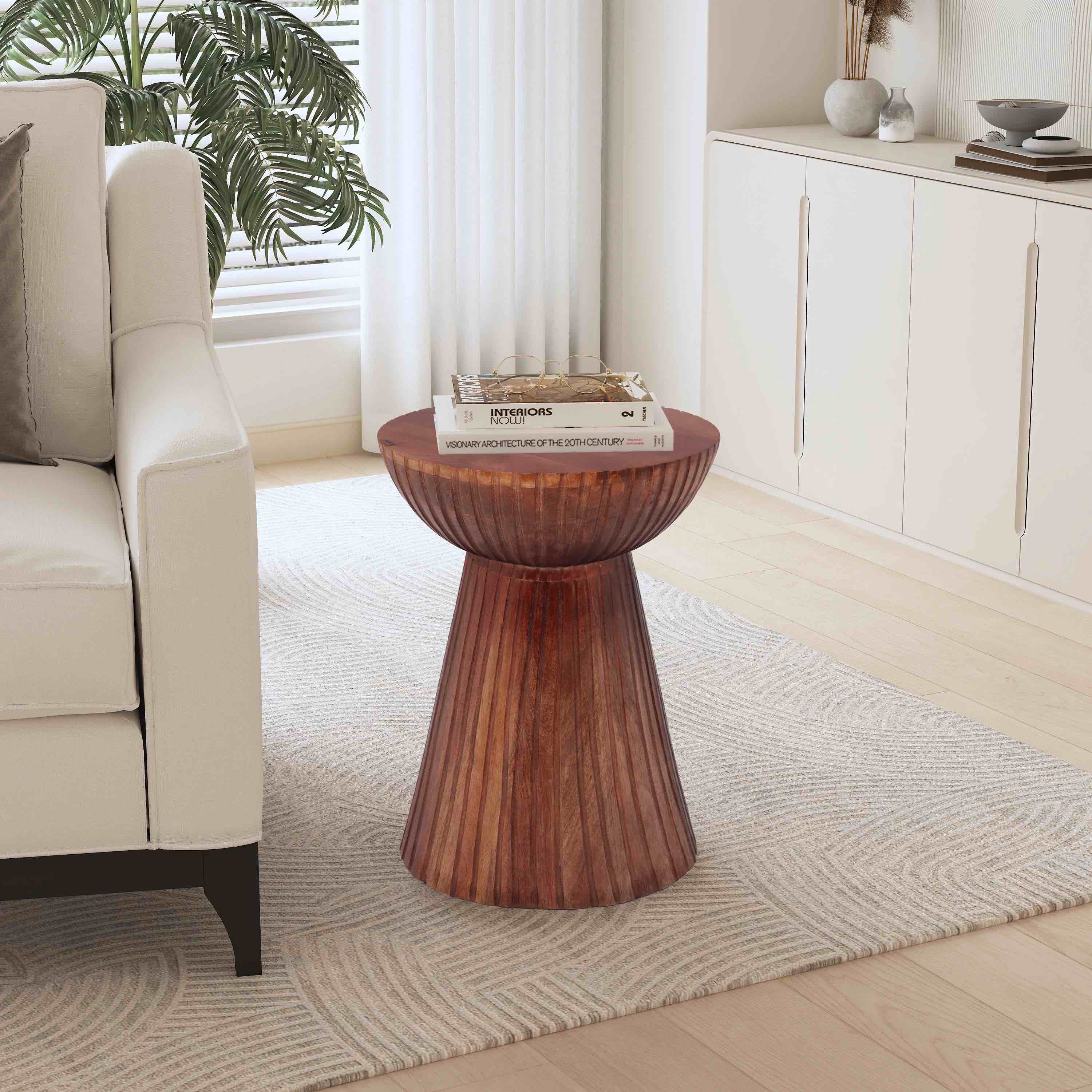 Millwood Pines Estefanya Round Drum Pedestal Side End Table (Broken but easily repaired)