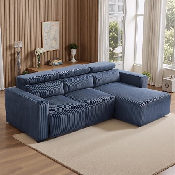90.2" Electric Reclining Sectional Sofa with Adjustable Headrest & Ottoman, 3-Seat Deep Couch (Does not come with Chaise)