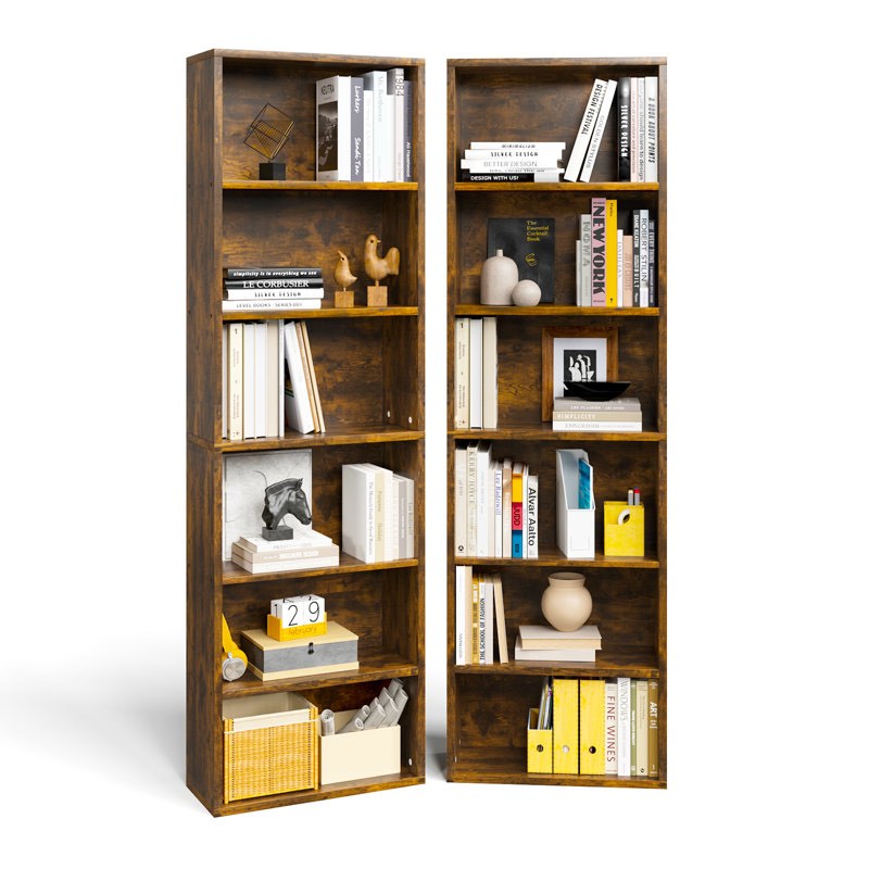 6-tier Bookshelf 70 Inch Tall Bookcase, Freestanding Wood Display Shelf Storage Shelf