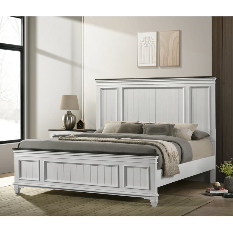 Roundhill Furniture Clelane Shiplap Wood Panel Bed, King Size, Weathered White and Gray (Headboard only)