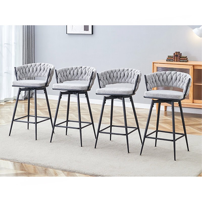 A Set Of 4-Piece Rotating Bar Stools, Equipped With Breathable Linen Cushions - Seats With Iron Frames, Suitable For The Height Of Kitchen Island, Dining Table Or Bar Counter (Missing hardware)