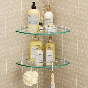 2 Pack Glass Corner Shelf For Bathroom Tempered Glass