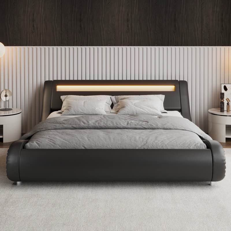 Charlesten Vegan Leather Platform LED Lights Bed with Wooden Slats and Adjustable Headboard, RGB Lighting & Music Sync, No Box Spring Needed( FOOTBOARDS ONLY )