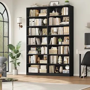 geng 74.3"h x 47.2"w wood double 6-tier standard bookcase