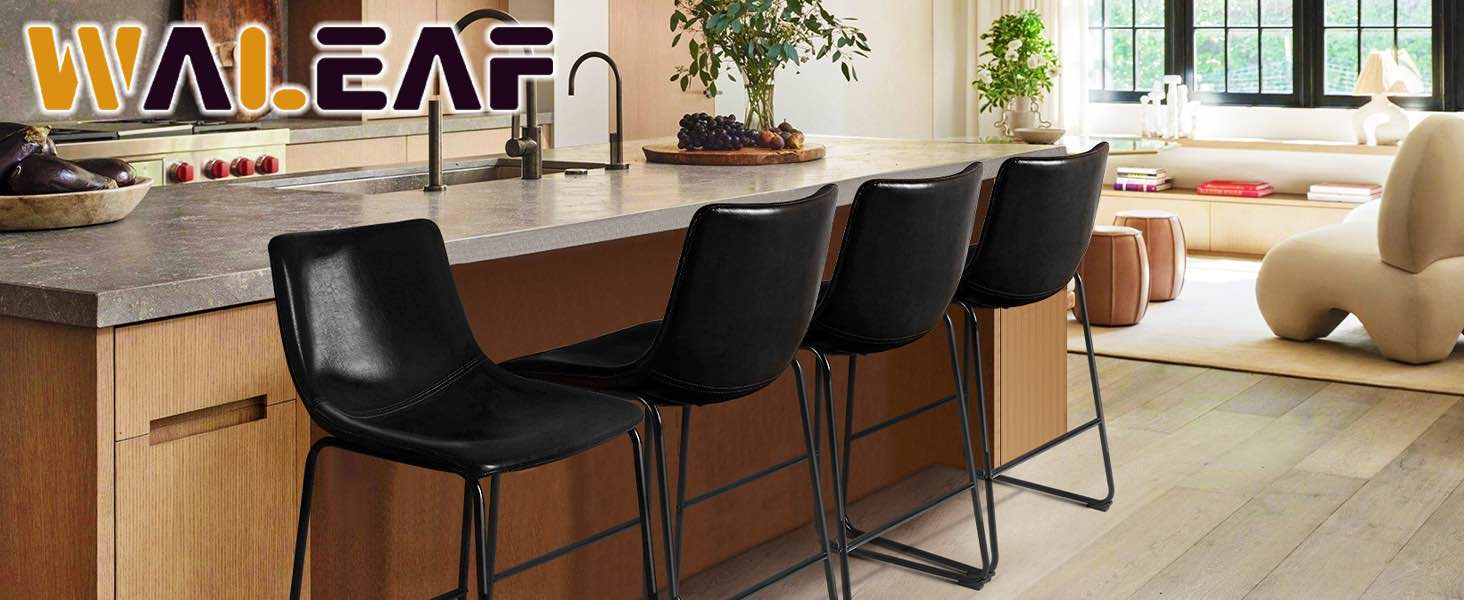 26 inch bar stools set of 2,counter height bar stools with back, modern pu leather stools with metal leg and footrest (2 pcs 26" counter height barstools) 