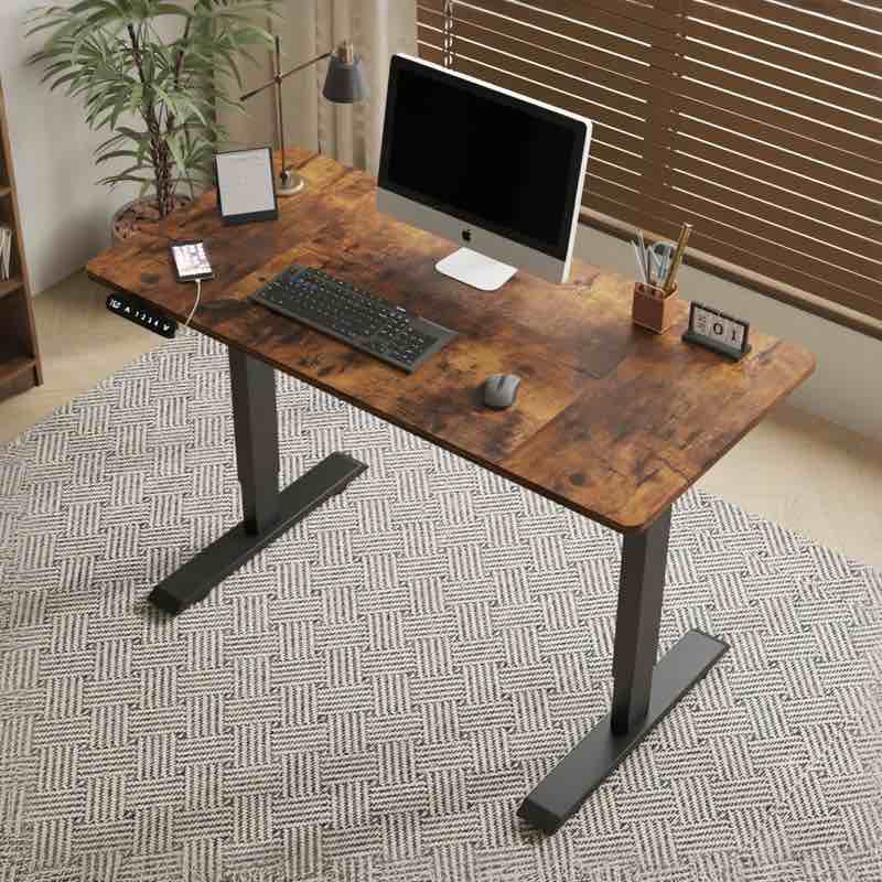 48" electric standing desk, height adjustable for home/office, gaming/computer table, rustic brown lift-up | gift idea (incomplete box 1/2 missing box 2/2)