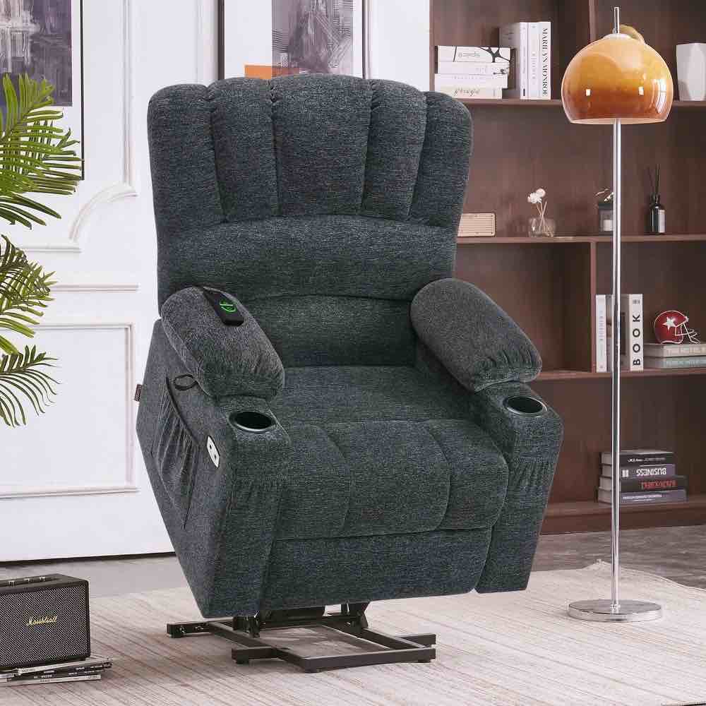 mcombo power lift recliner chair, massage and heat for elderly, extended footrest,cup holders, usb ports 7095 - dark grey (incomplete box 1/3)