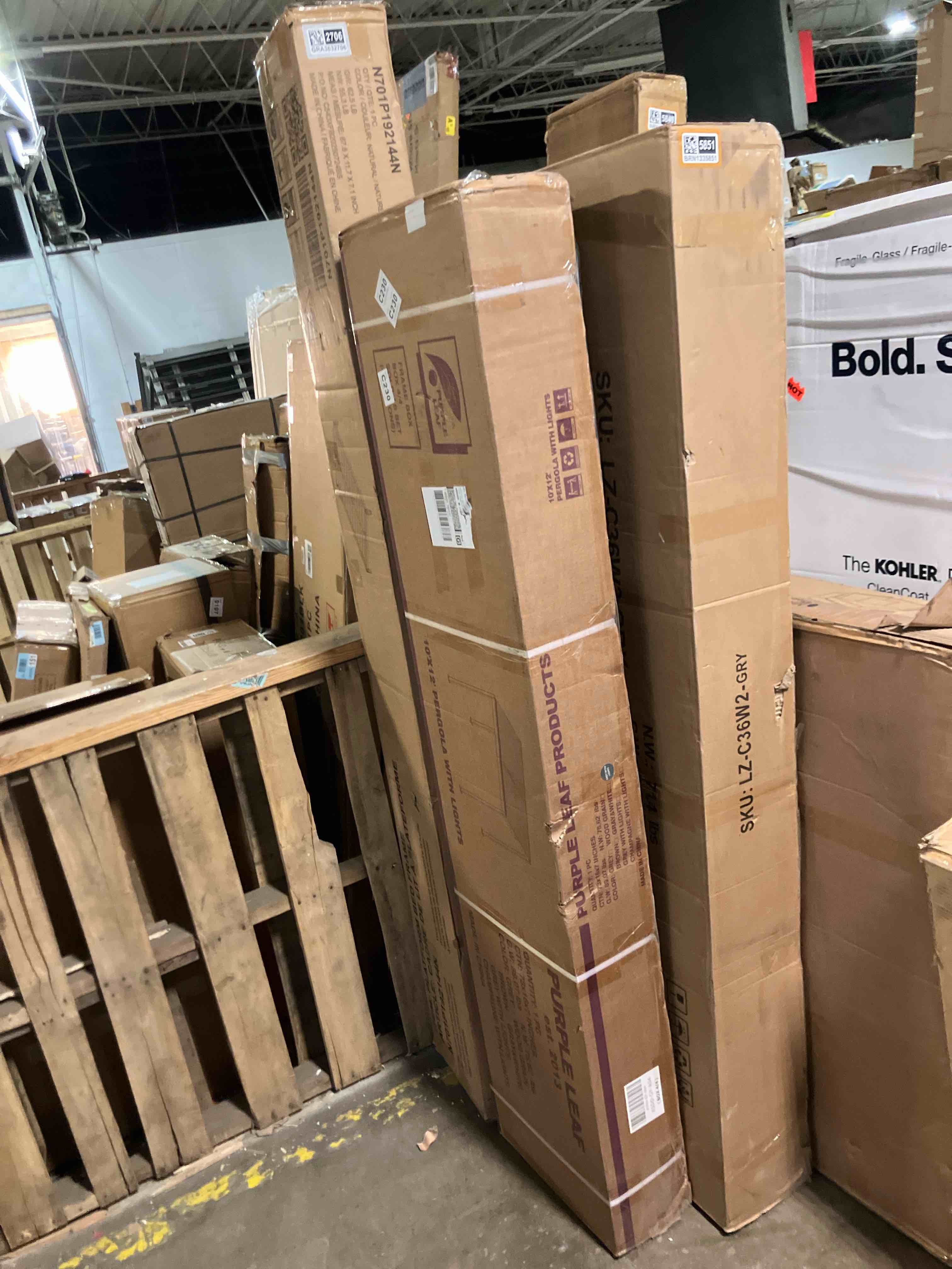 Condition photo showing As Is for PURPLE LEAF Athena Louvered Pergola Modern Grey Pergola with White Roof for Deck Backyard Garden 10’X12’ (Incomplete box 4/4)