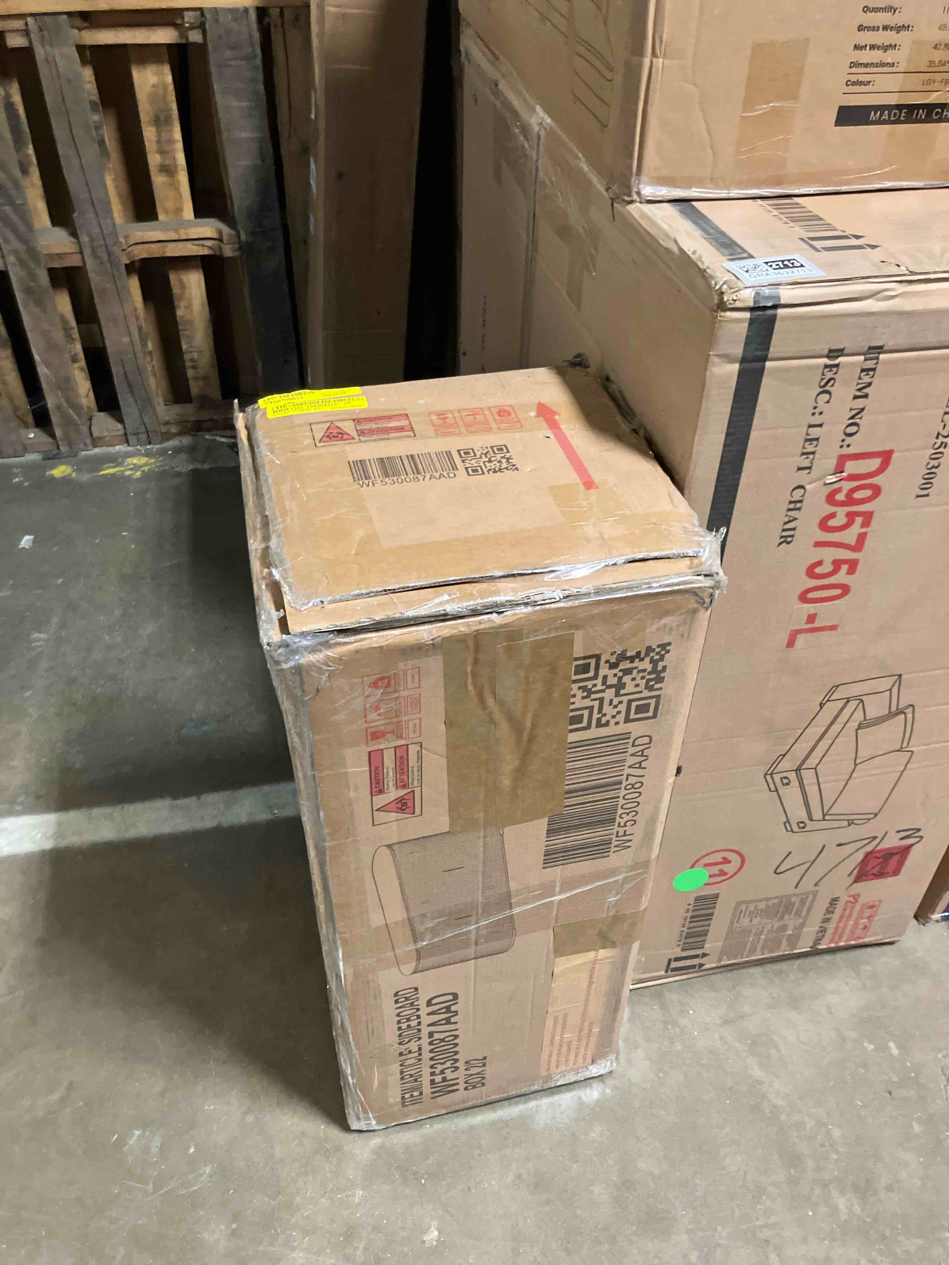 Condition photo showing As Is for Highland Dunes 63 inch Wood Sideboard with Metal Handles (Box 2/2 missing box 1/2)