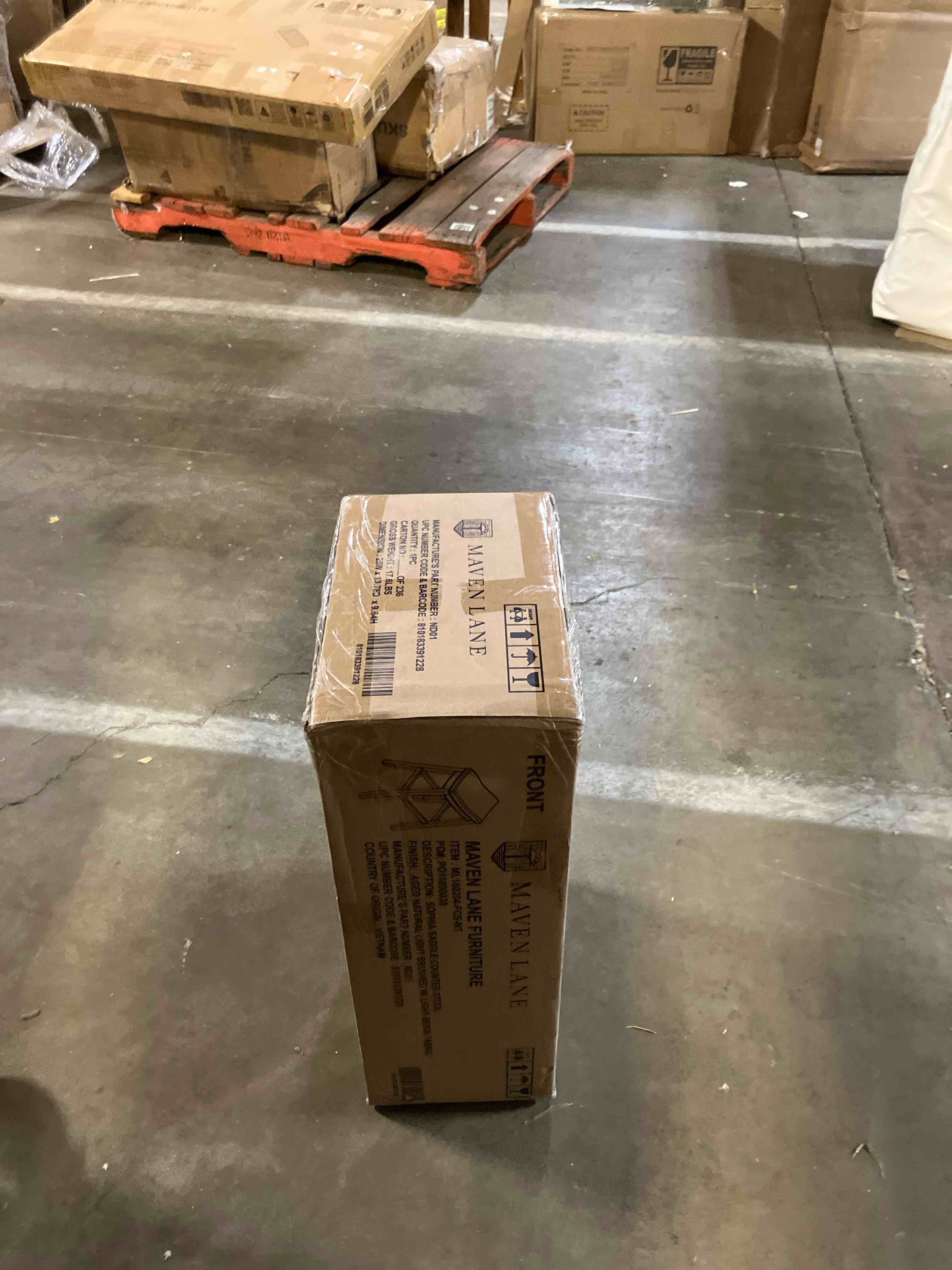 Condition photo showing New/Like New for Maven Lane Sophia Backless Counter Stool 26 Inches – Saddle Stool with Footrest – Natural Solid Wood and Natural Fabric Upholstery – Ideal for Kitchen Islands and Counters