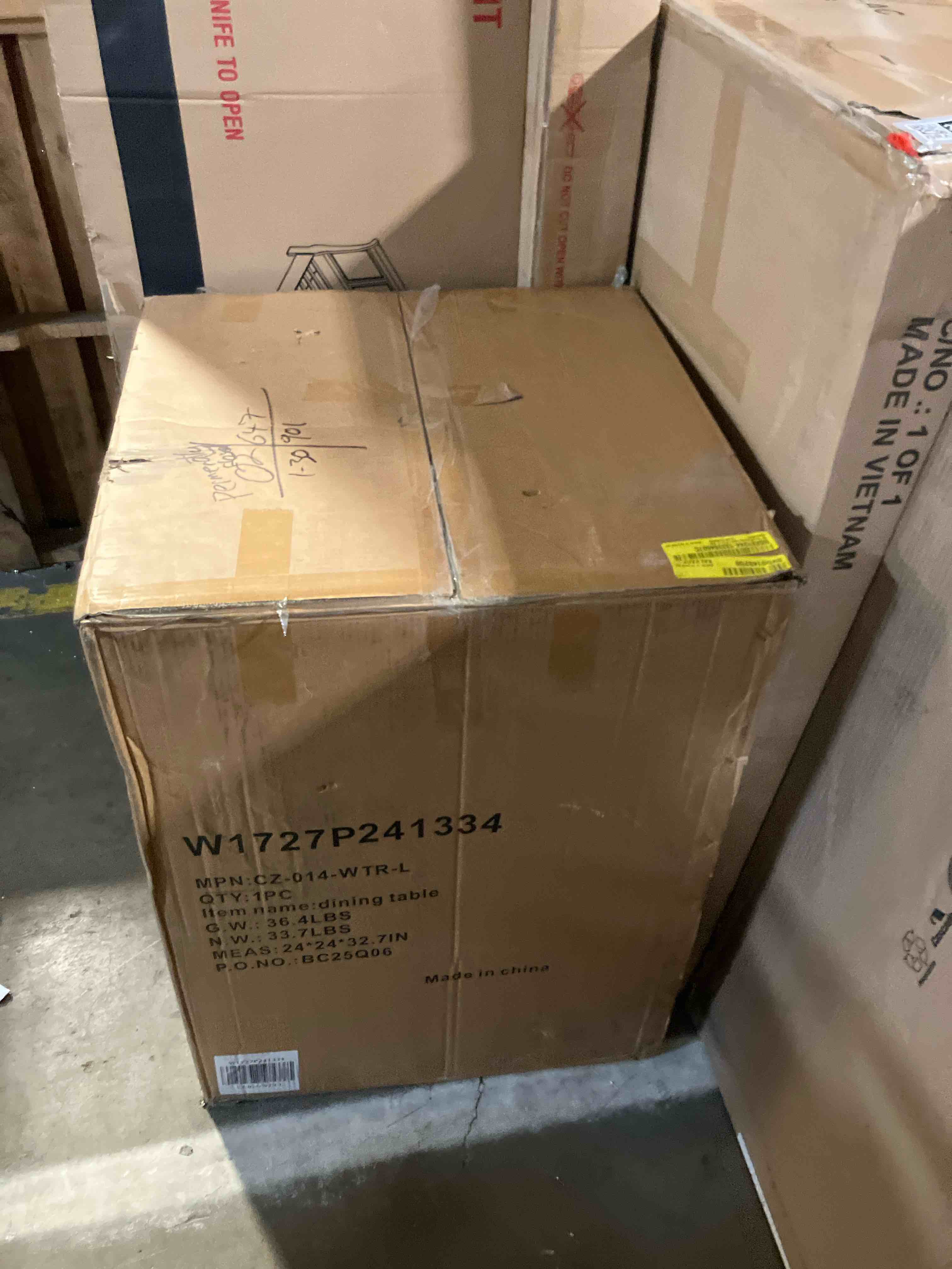 Condition photo showing As Is for 43" Round Dining Table For 4-6, Mid Century Modern Farmhouse Kitchen Table With Pedestal Base - Rustic Wooden Circle Table (Table base only)