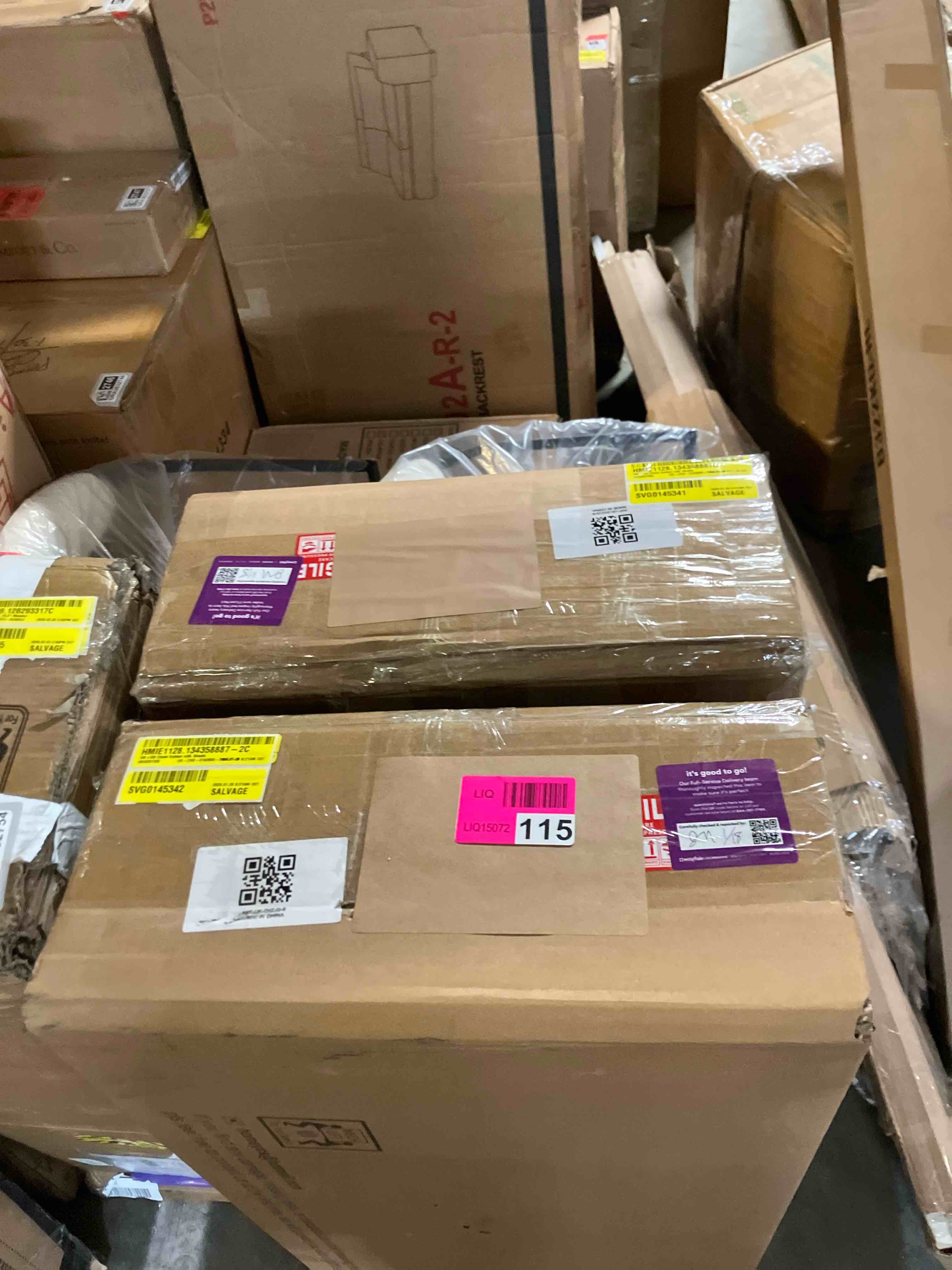 Condition photo showing As Is for 100” x100” Closet System with Wooden Drawer(2 middle dressers only) 