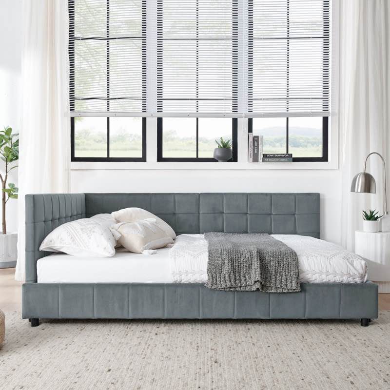 corner bed with grid design, modern space-saving daybed (incomplete box a) 