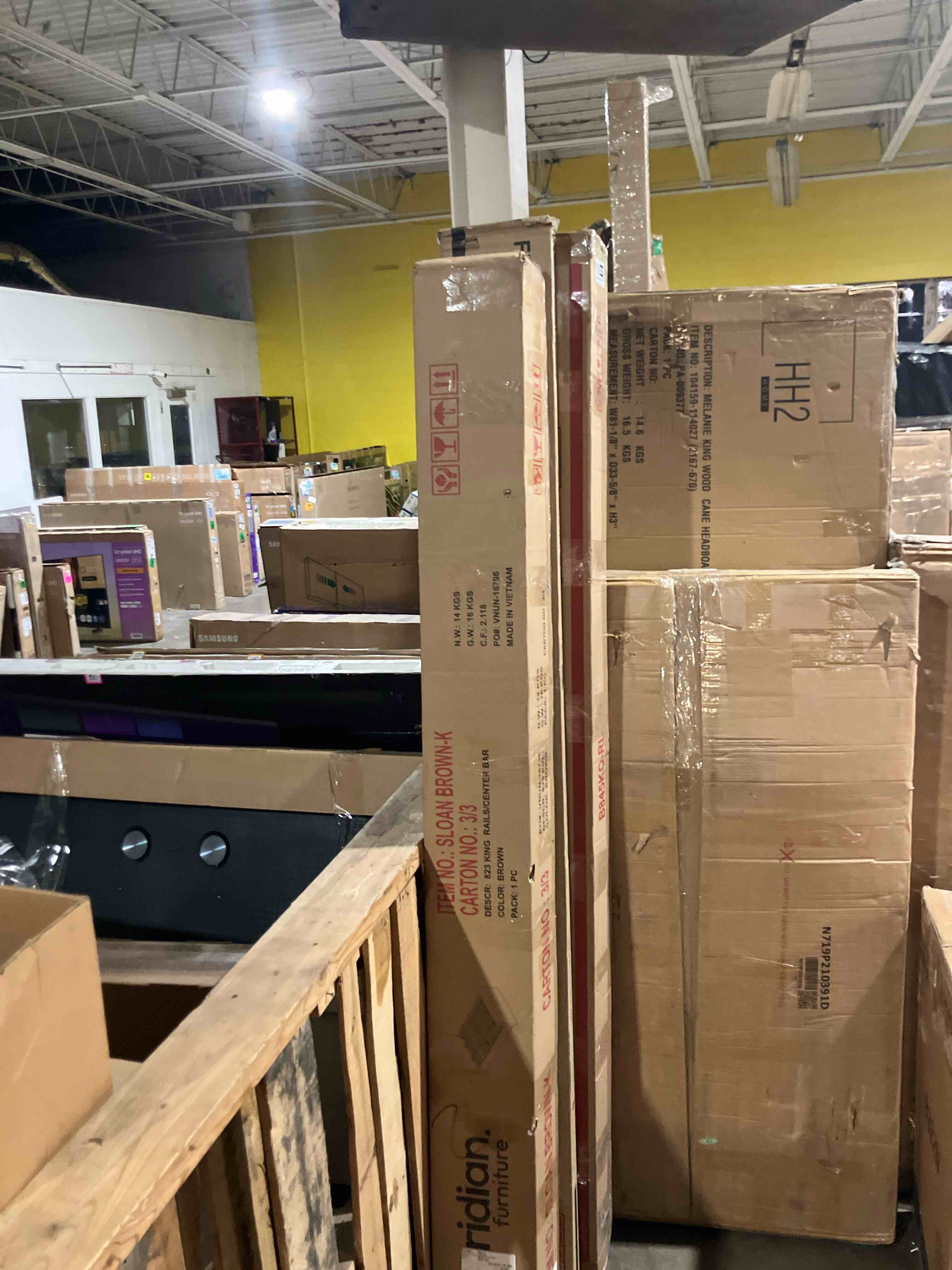 Condition photo showing As Is for Meridian Furniture SloanBrown-K Sloan Collection Modern | Contemporary Velvet Upholstered King Bed with Rich Soft Brown Velvet, Curved Headboard and Footboard, 82" W x 96" D x 45" H, Brown, King Brown King (Rails only) 