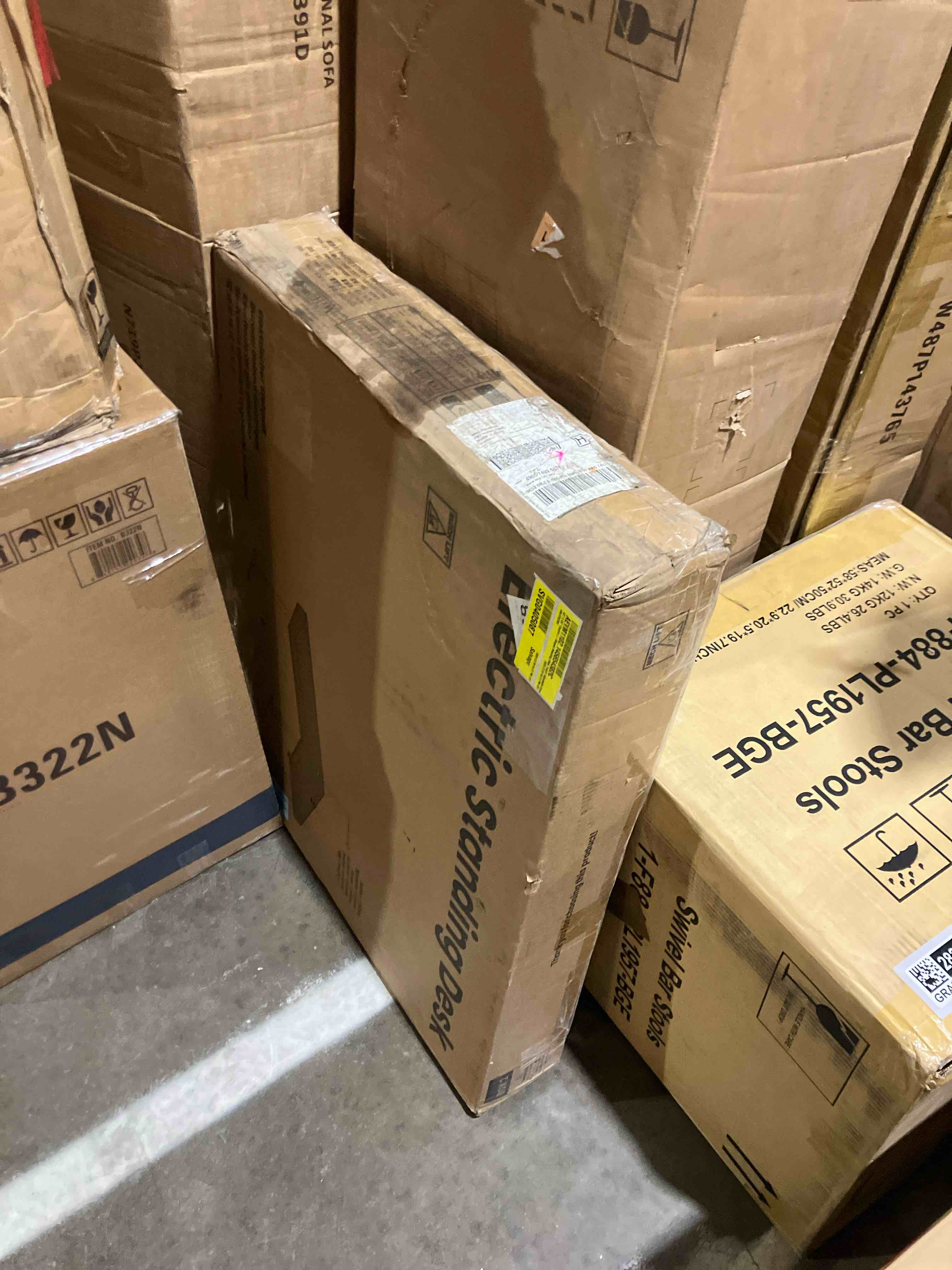 Condition photo showing As Is for 63" X 55" Electric L-Shaped Standing Desk, Height Adjustable Corner Desk With 2 Under Desk Drawers & Open Storage, Sit-Stand Desk With Power Strip Tray & Cable Management (Desk top left only)