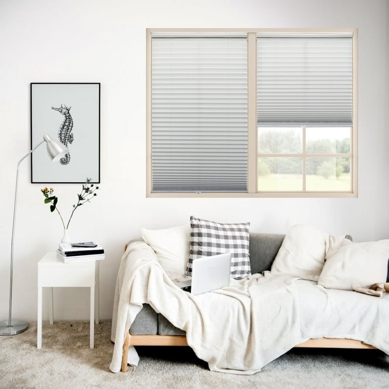 Regal Living Cordless Light Filtering Polyester Pleated Shades, Silver Gray - 68 in. W x 48 in. L