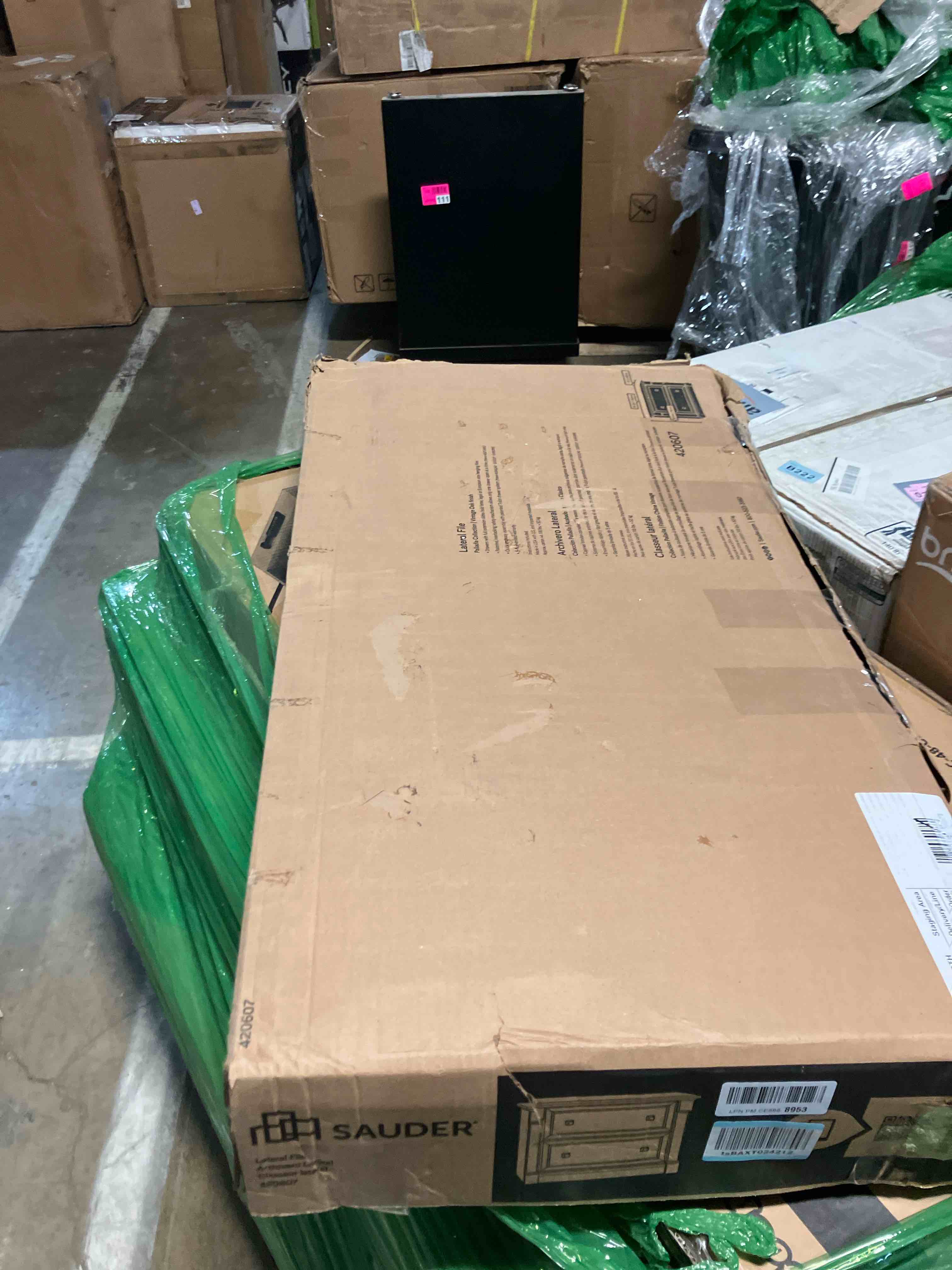 Condition photo showing New/Like New for Sauder Palladia 2 Drawer File Cabinet, Lateral Filing Cabinets for Home Office, Hanging File Folders Organizer, Interlocking Drawers, in Vintage Oak Finish