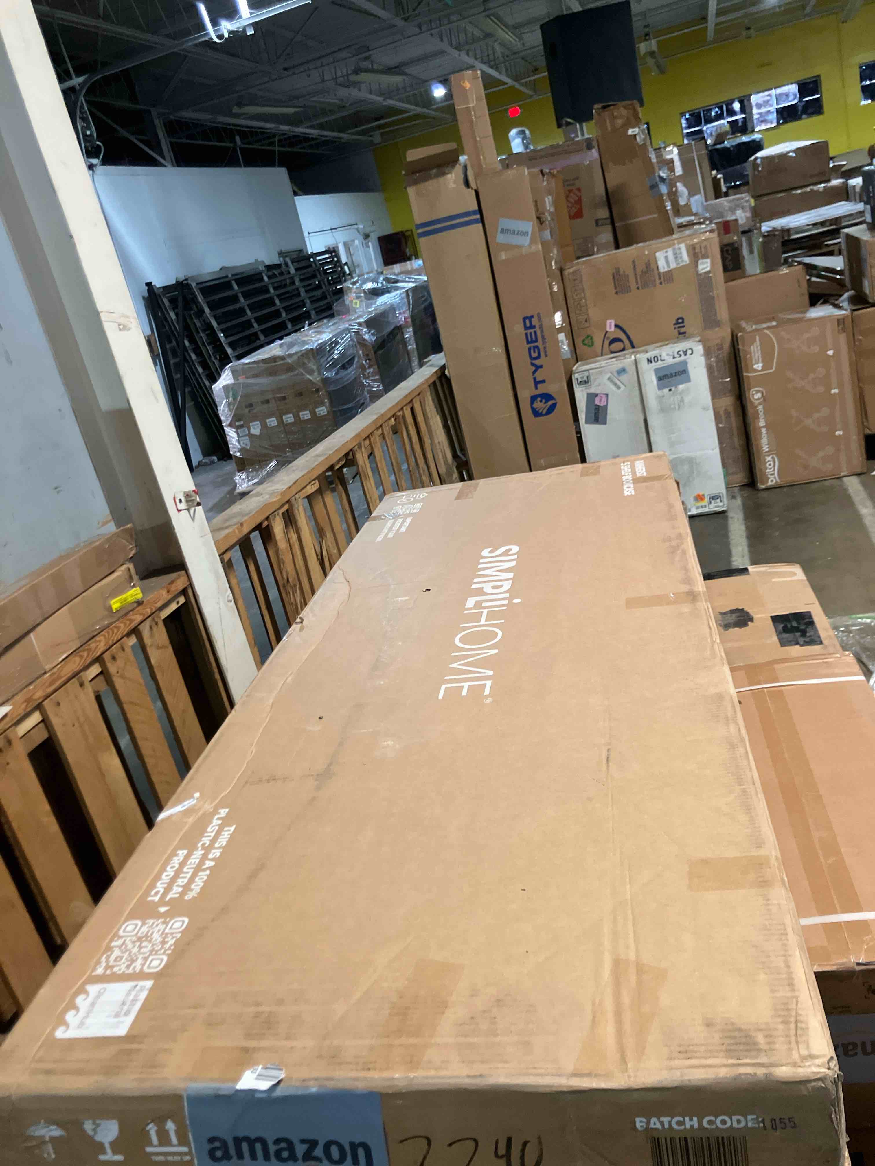 Condition photo showing New/Like New for SIMPLIHOME Amherst 30-inch Wide Solid Wood 5 Shelf Bookcase in Rustic Natural Aged Brown, Transitional-Style Storage Unit for Living Room or Home Office with Adjustable Shelves