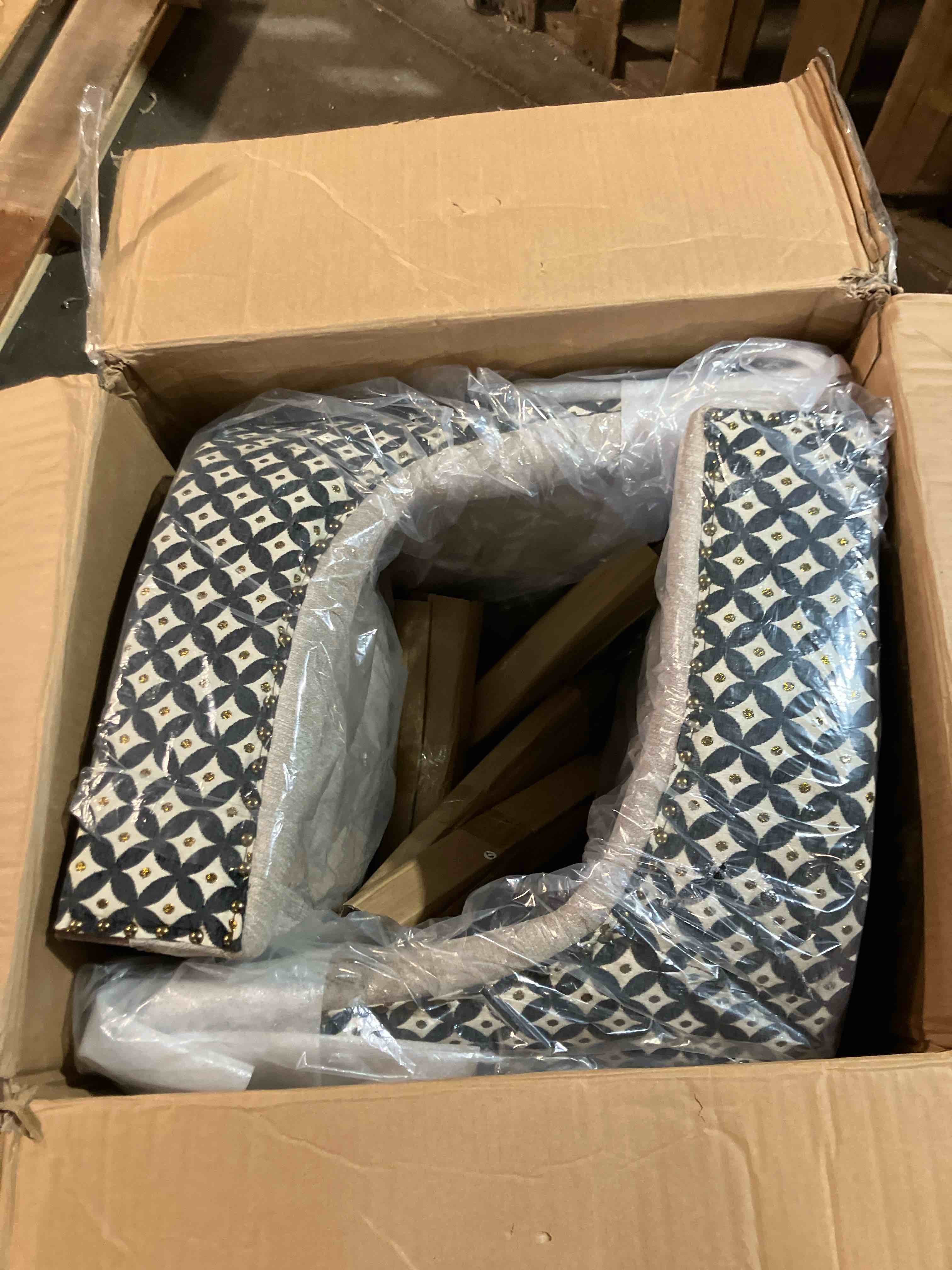 Condition photo showing New/Like New for Ultra Side Dining Chair Set of 2, Thick Fabric & Solid Wood Legs, Bronze Nails, Beige and Patterned Suitable for Living Rooms, Kitchens YJX-W1143P154099