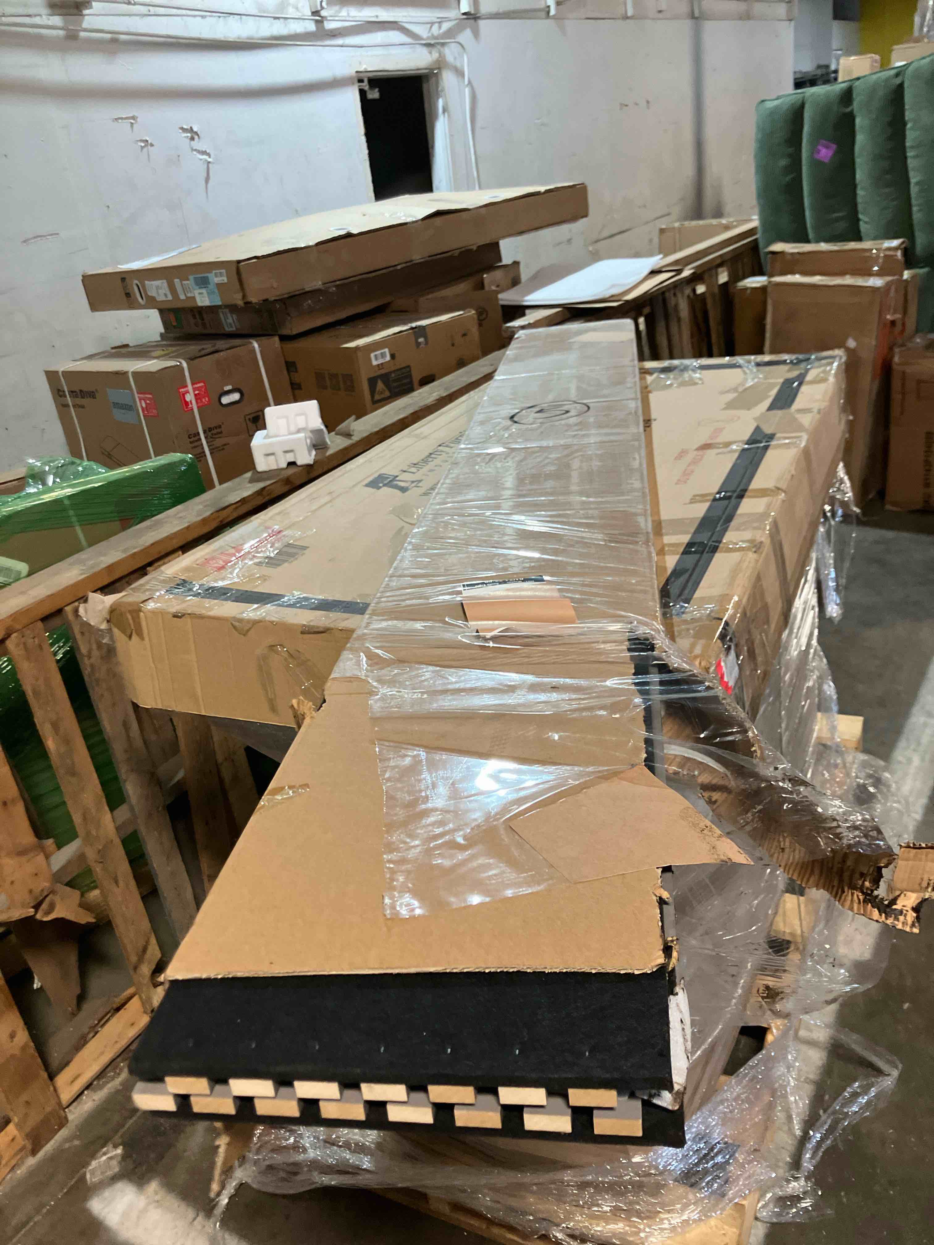 Condition photo showing As Is for Smartstandard 2 Pack 106" x 12.6" Wood Slat Wall Panels, Soundproof Wooden Wall Panels, Acoustic Wood Panels for Wall, 3D Fluted Wood Panels for Interior Wall Decor, Dark Gray (Damaged to one panel)