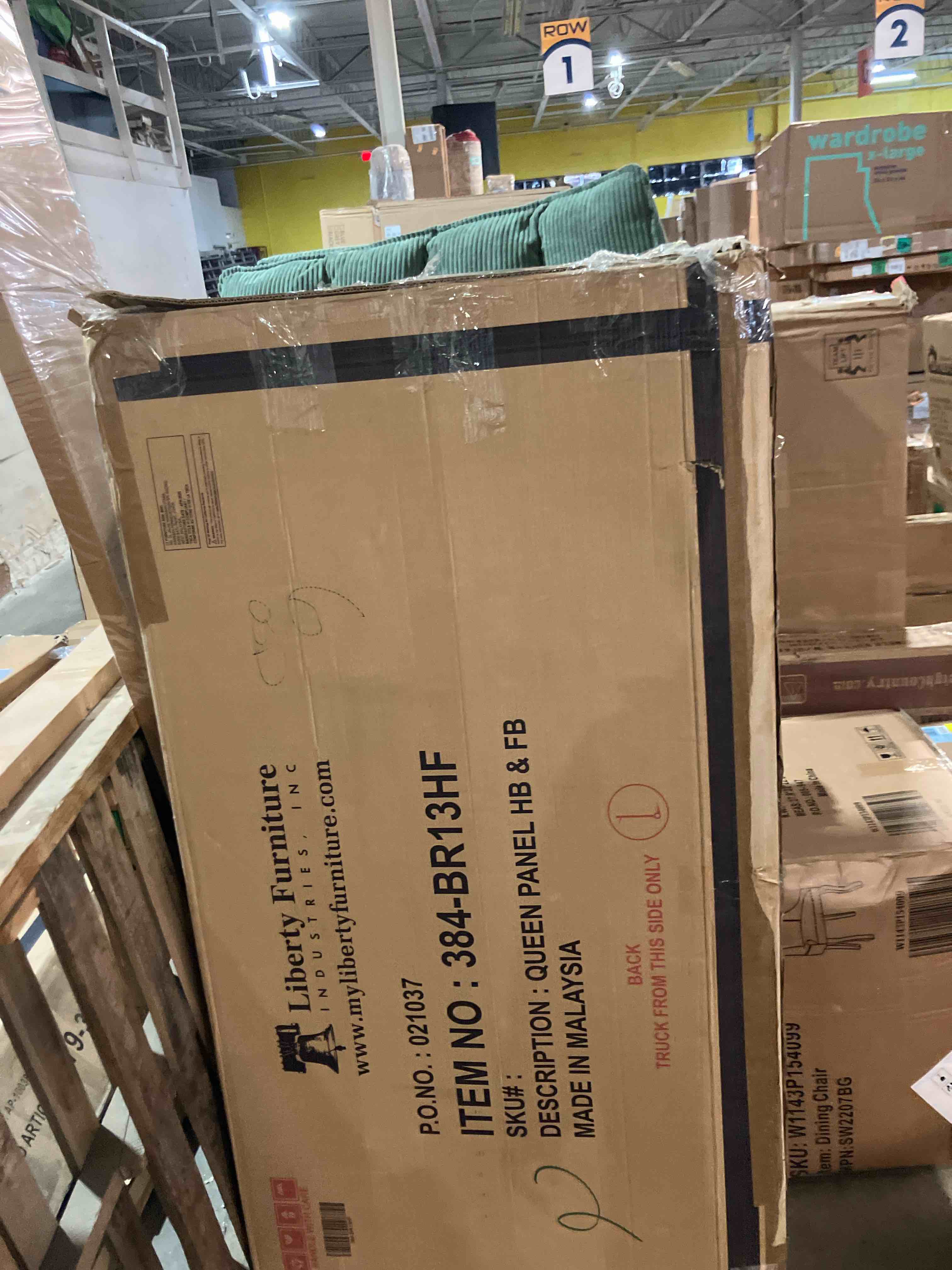 Condition photo showing New/Like New for Prepac Stylish Flat Wood Panel Headboard for Queen Size Beds, Simplistic Wooden Queen Headboard 2.25" D x 64.5" W x 48" H, Drifted Gray, DHFQ-1301-1 Gray Queen Bed