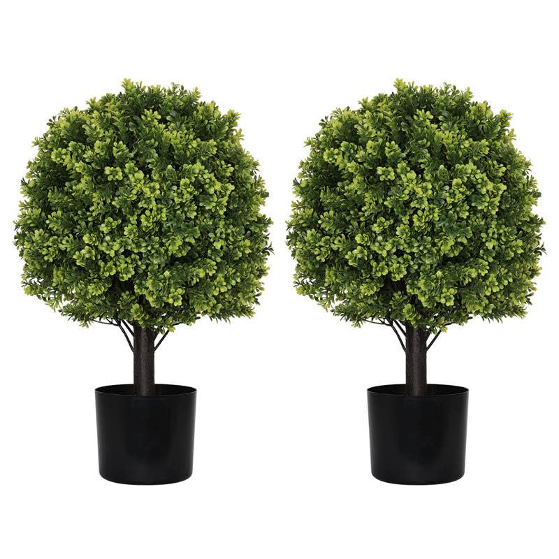 Harjo 21.65-Inch Modern Artificial Plastic Boxwood Ball Tree Set for Indoor/Outdoor with UV-Resistant Foliage