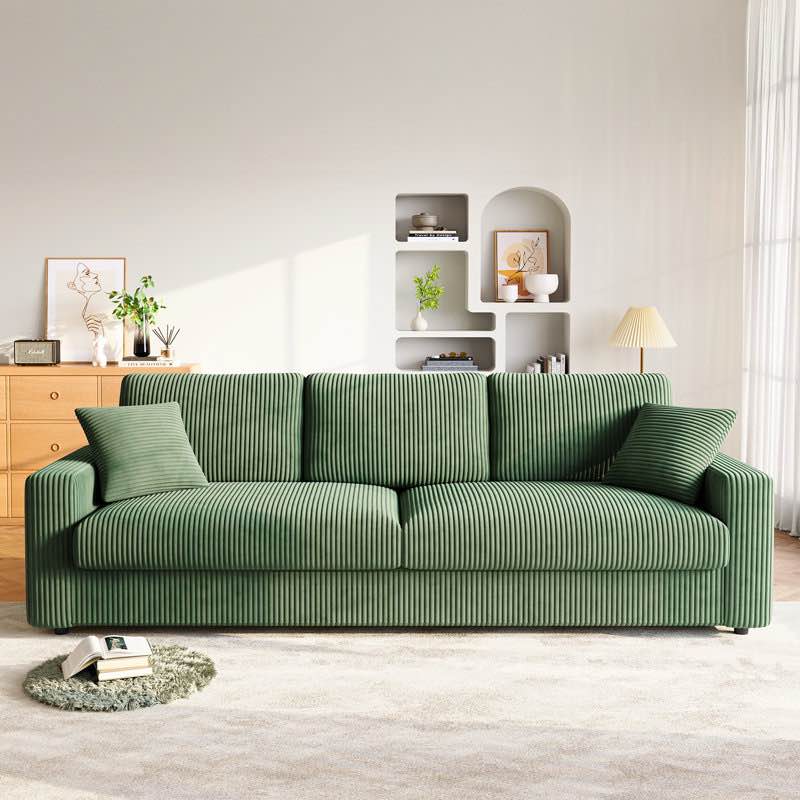 101" Oversized Corduroy Sofa with Square Armrests and Pocket Spring Cushion Seat - Green