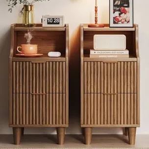 11.8" fluted nightstand & narrow bedside table 