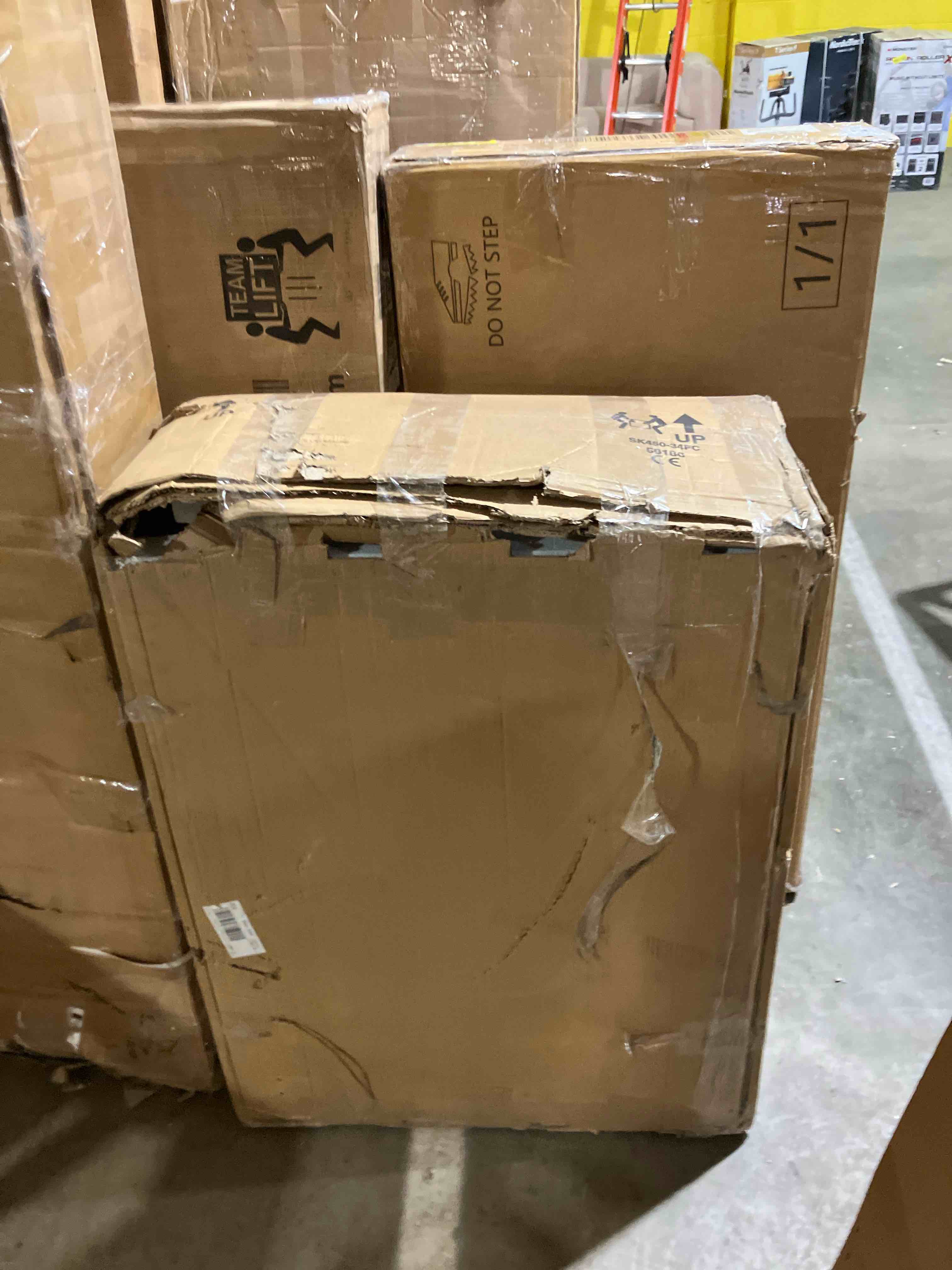 Condition photo showing As Is for Sinkology Parker 34 Inch White Fireclay Quick-Fit Drop-In Kitchen Sink, Single Bowl, 4 Faucet Holes, Apron Front, Undermount Installation, Fits 36 Inch Cabinet, Surefire Finish