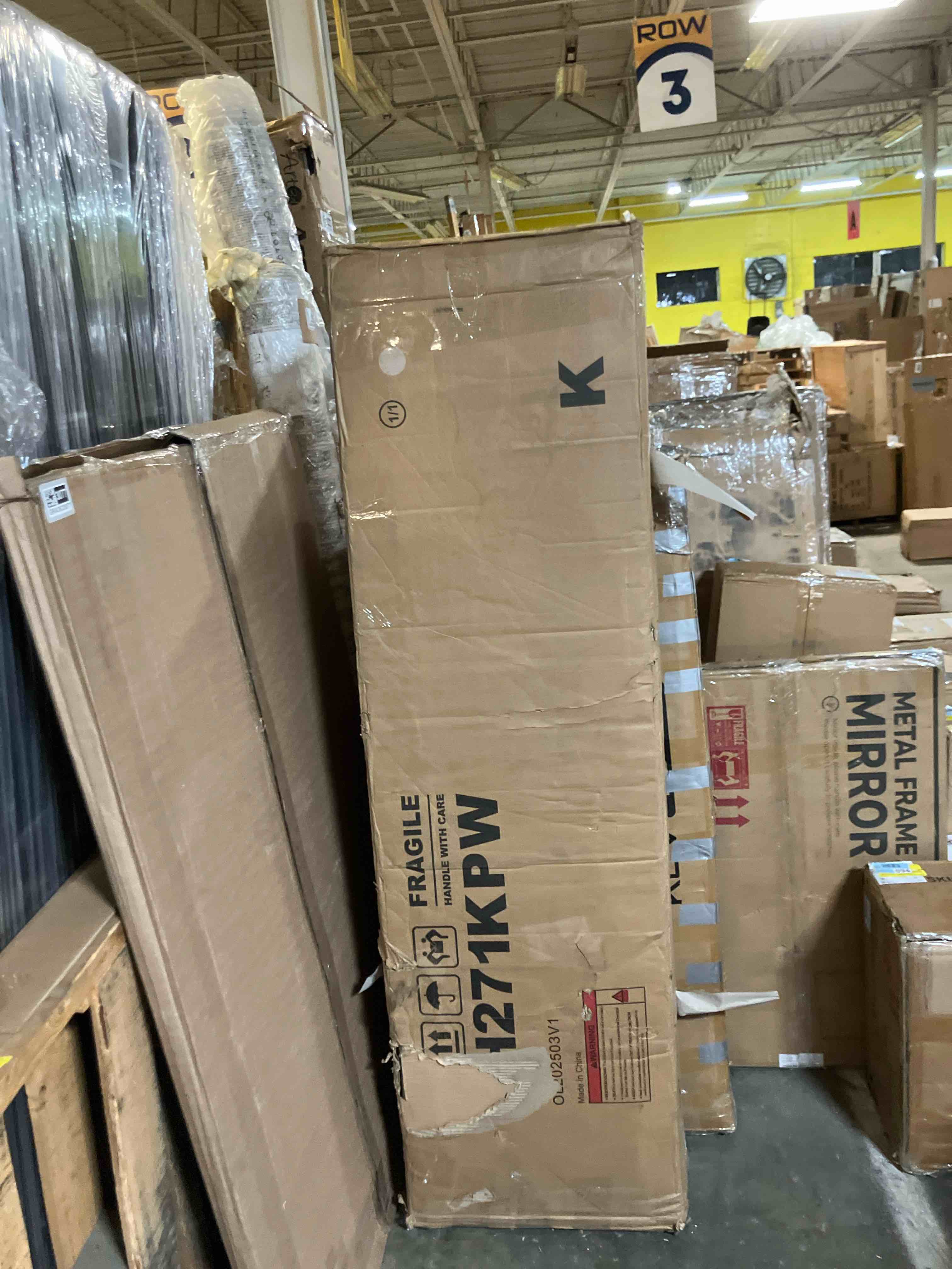 Condition photo showing As Is for HOWE King Size Bed Frame and 65" Headboard, Upholstered Bed with Golden Plating Trim, Modern Platform Bed No Box Spring Needed, Cream (Missing pieces)