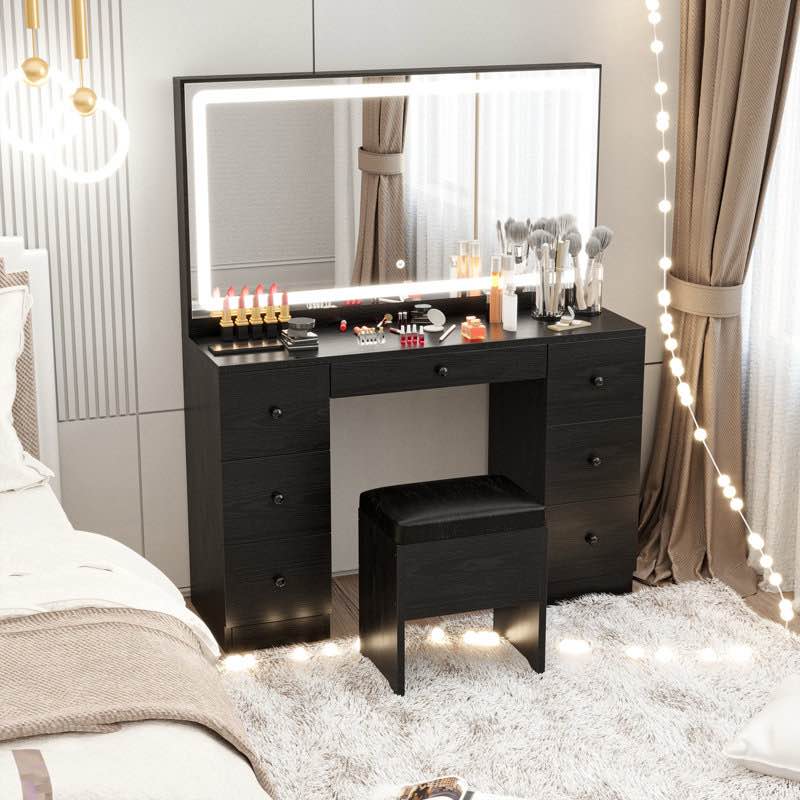 makeup vanity desk with led lighted mirror & power outlet & 7 drawers (box damaged)