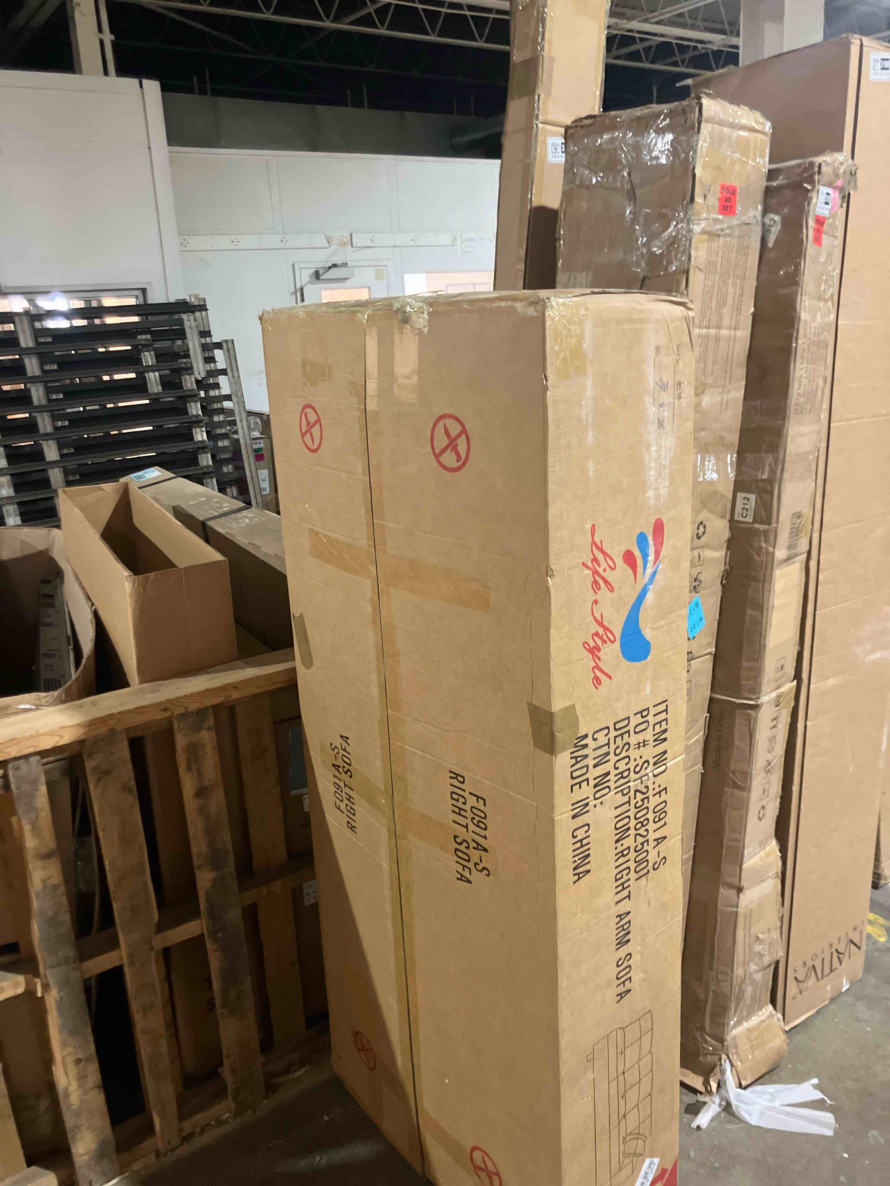 Condition photo showing As Is for Mavretta Faux Leather Sectional (Missing chaise) 