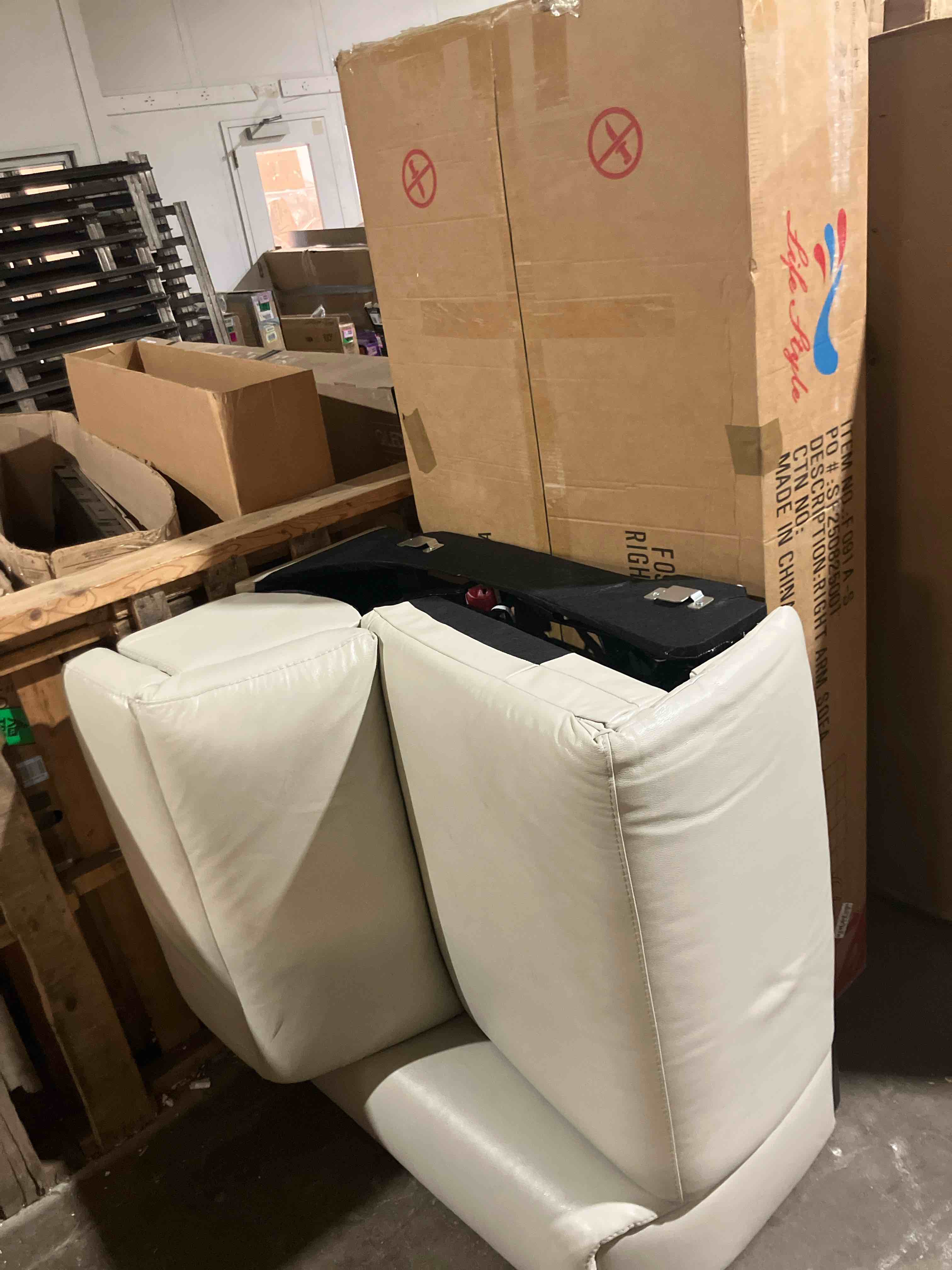 Condition photo showing As Is for Larner Modern & Contemporary Polished Microfiber 3-Piece Reclining Living Room Set with Power or Manual Motion, USB Ports & Center Console (Right arm recliner only)