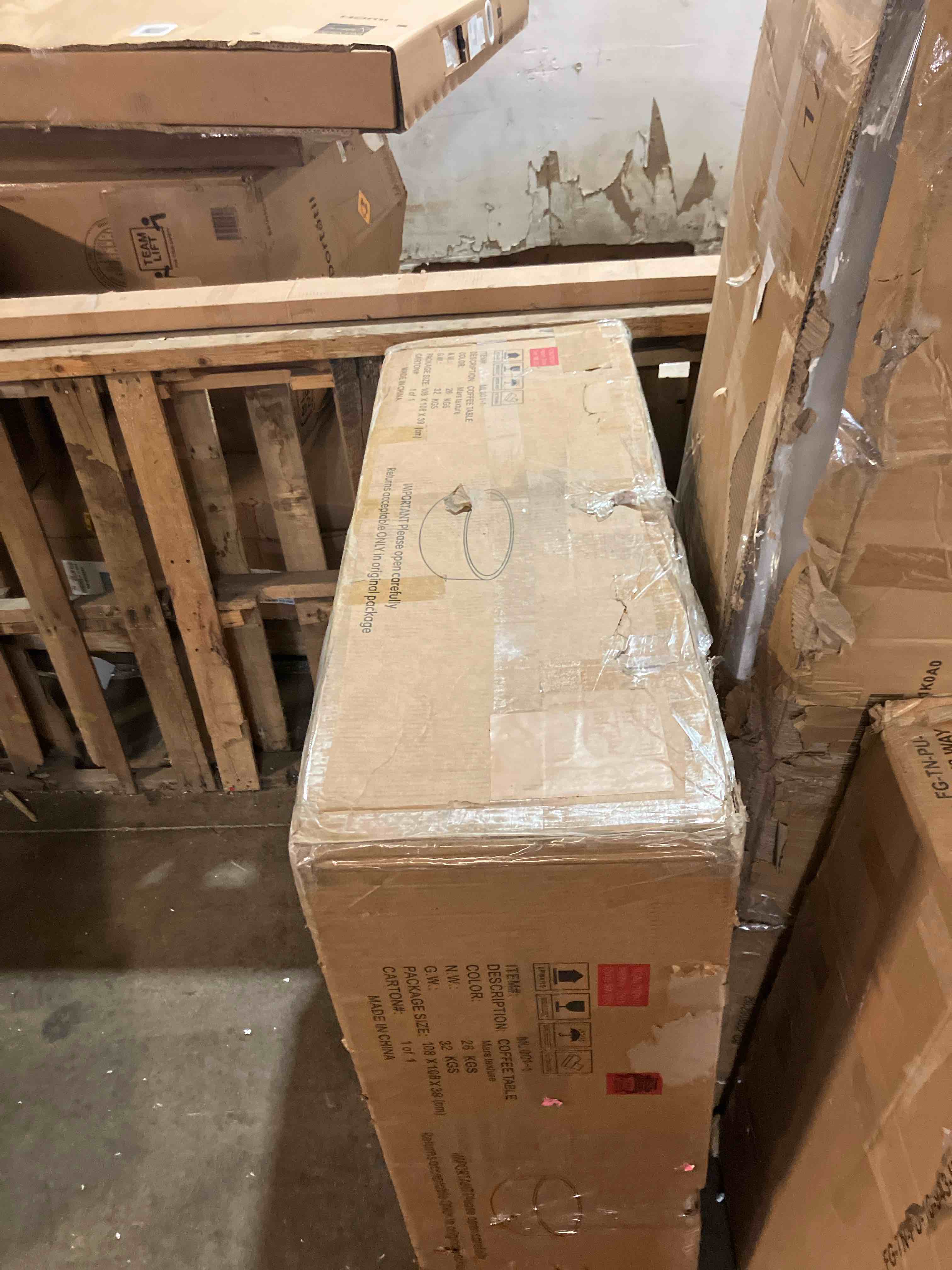 Condition photo showing New/Like New for 39.37'' Round Coffee Table with Marble Texture, Modern Low Drum Circle Fiberglass Coffee Table, Side Table Accent Table for Living Room, Outdoor, No Need Assembly, Marble