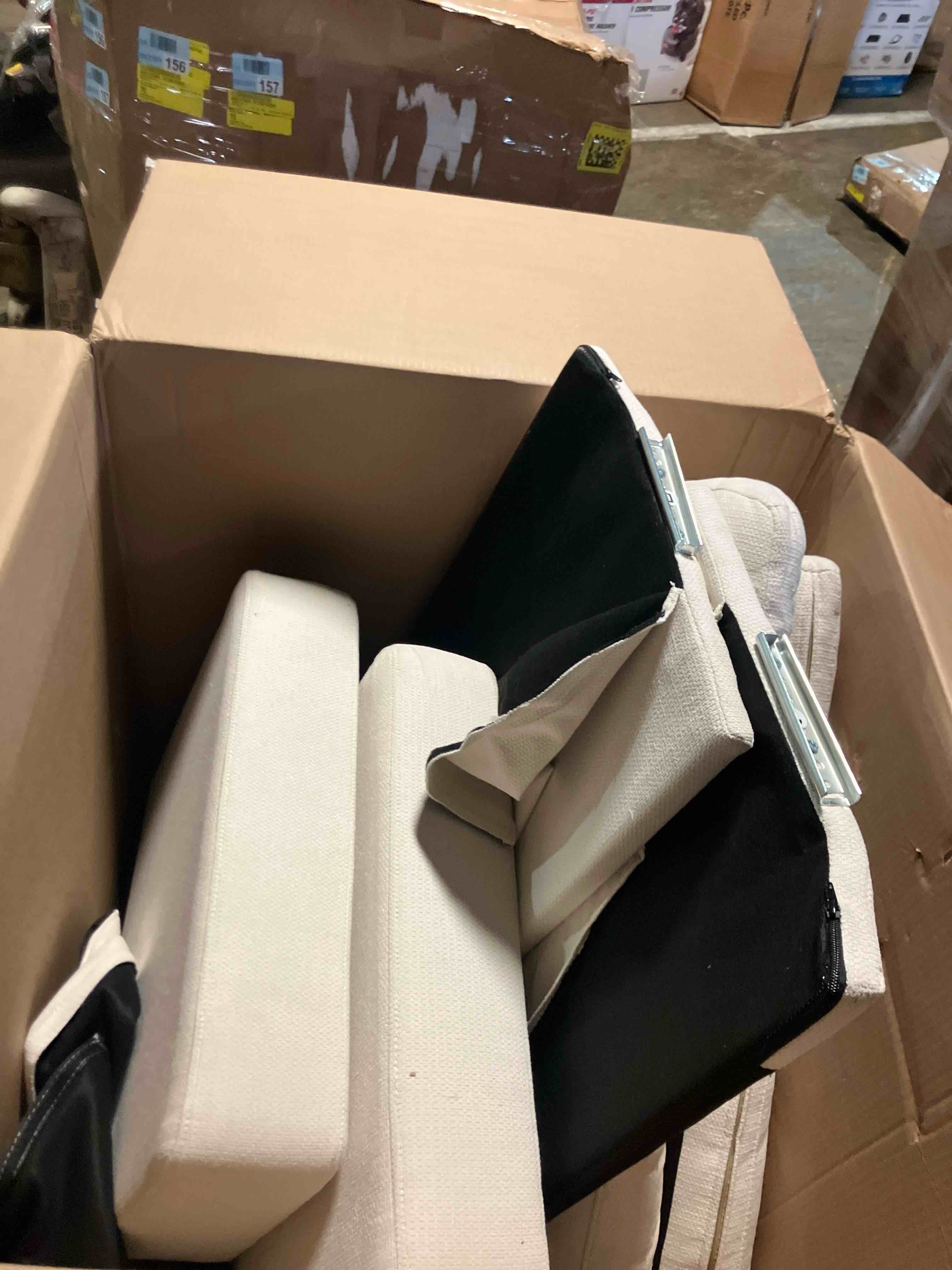Condition photo showing As Is for CDCASA Oversized Accent Chair, Velvet Comfy Cloud Sofa Chair with Large Seat and Upholstered Armrests, Modern Extra Wide Armchair Reading Chairs for Bedroom, Living Room, Beige (Missing pieces)