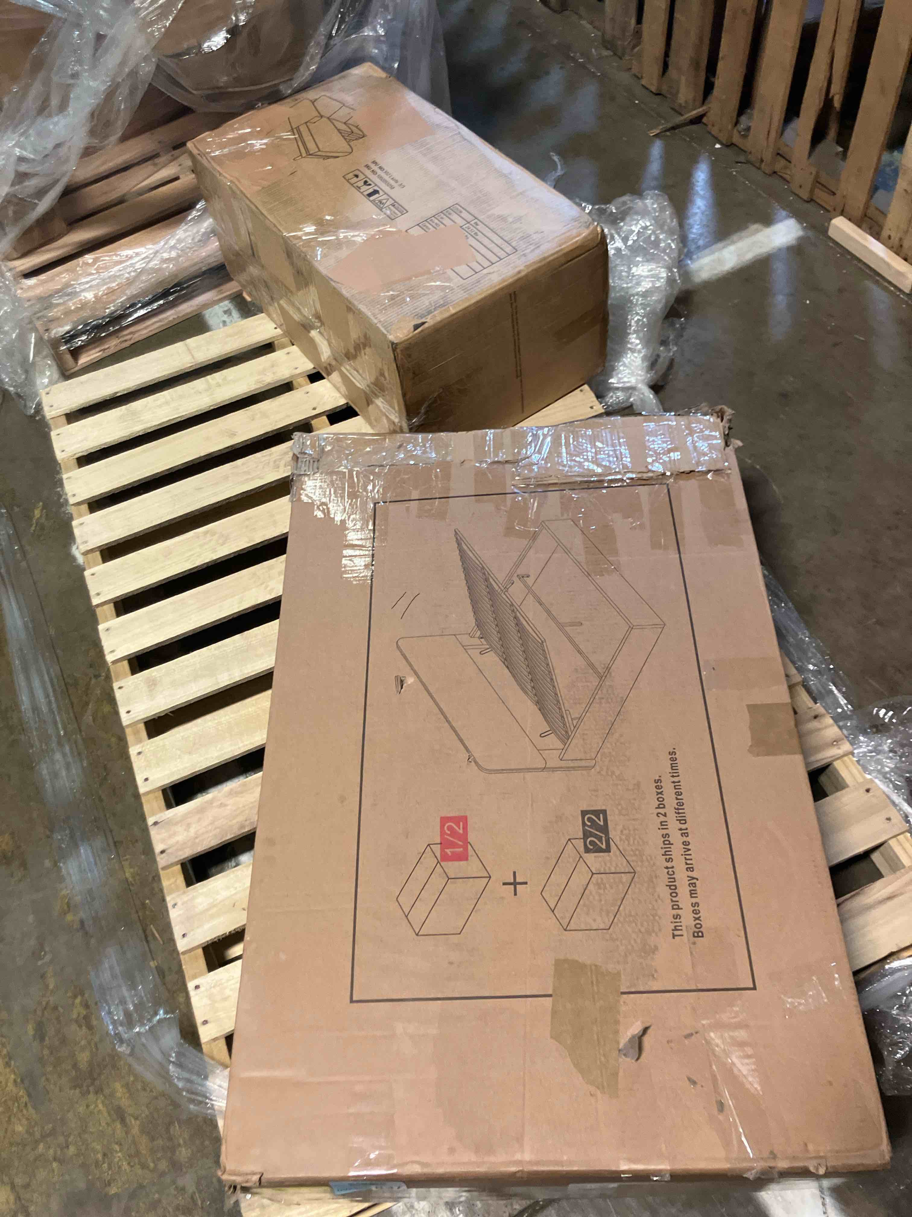 Condition photo showing As Is for AMERLIFE King Size Lift-Up Storage Platform Bed Frame with Upholstered Headboard, White Linen (Incomplete box 1/2)